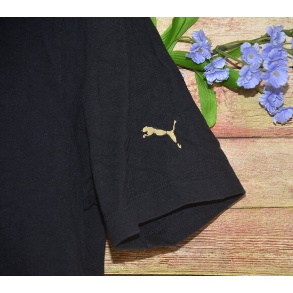 Puma Mens Black Crewneck T-Shirt With Camouflage Logo Size L Cotton Short Sleeve - Picture 4 of 8